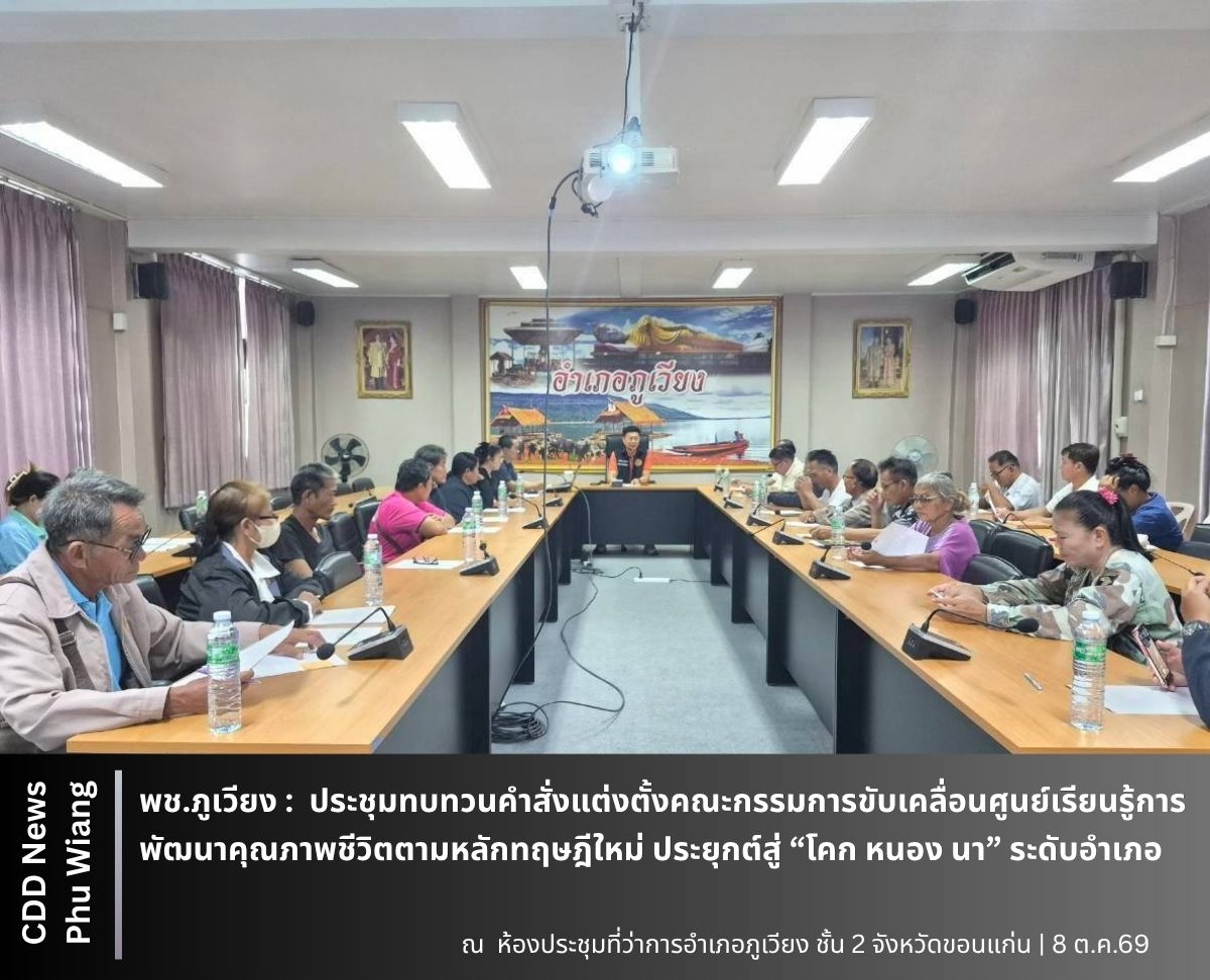 ประชุมทบทวนคำสั่งแต่งตั้งคณะกรรมการขับเคลื่อนศูนย์เรียนรู้การพัฒนาคุณภาพชีวิตตามหลักทฤษฎีใหม่ ประยุกต์สู่ “โคก หนอง นา” ระดับอำเภอ